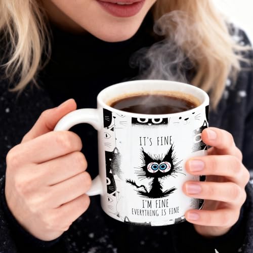 Palasarkaaa Full Cats Funny Black Coffee Mug 11oz Novelty Gift for Cat Lovers