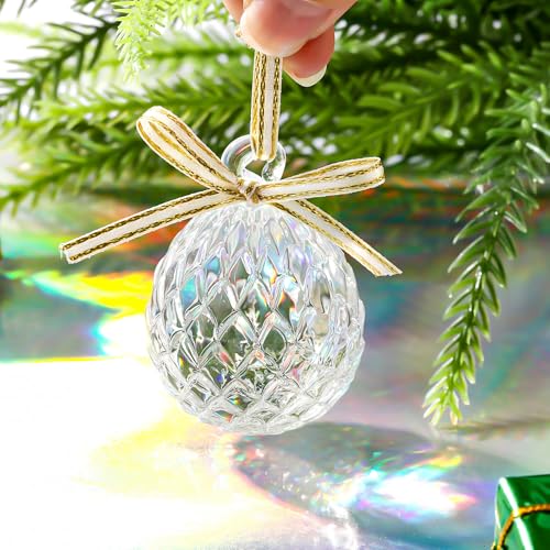 CroBlissful 4-Pack Crystal Pinecone Christmas Ornaments 1.97" Glass Holiday Decor