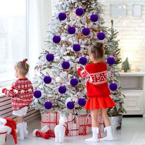 Menkxi 15 Pcs Purple Velvet Christmas Tree Ornaments Set 1.97'' Flocking Ball Decorations