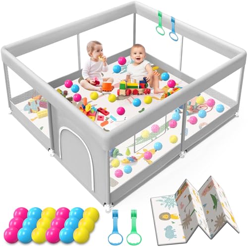 Extra Large Baby Playpen 50x50 Inch with Waterproof Mat and Safety Gate