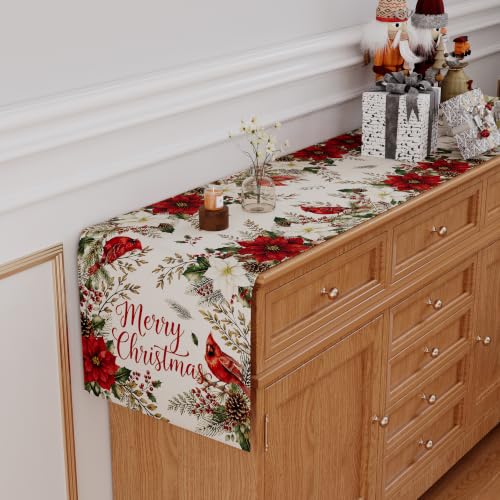 Siilues 13x108 Inch Christmas Table Runner – Poinsettia 220 GSM Polyester Decor