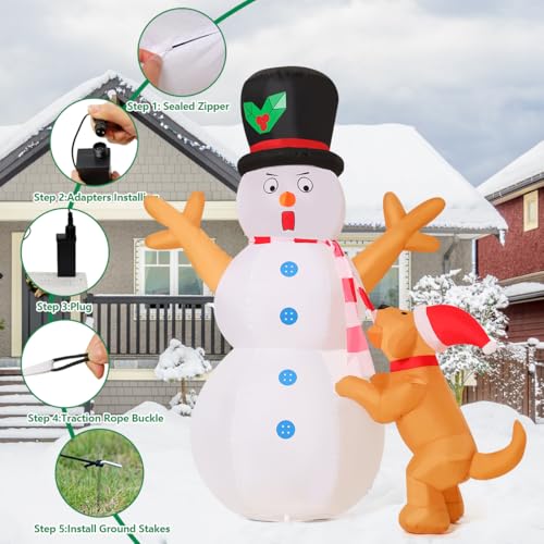 6 ft Christmas Inflatable Snowman & Dog with LED Lights — Outdoor Yard Decor