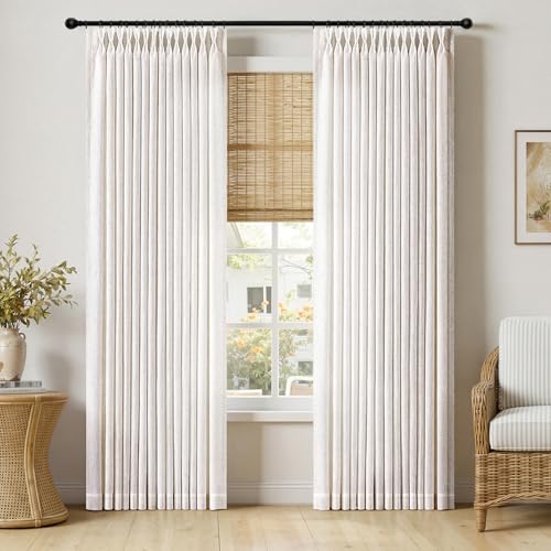 Pinch Pleat Linen Curtains 90 Inch - Light Filtering Drapes (Set of 2)