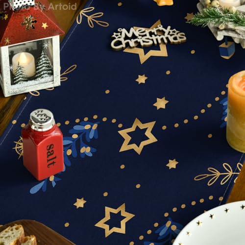 Artoid Mode 13 x 72 Inch Watercolor Star Olive Hanukkah Table Runner – Blue