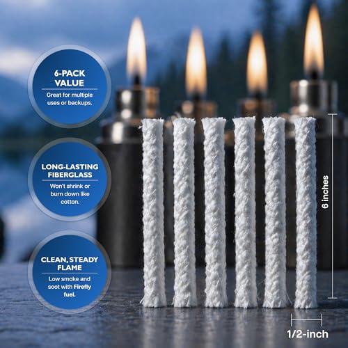 Fiberglass Tiki Torch Wicks Replacement - 6 Pack, 1/2" Diameter, Trim to Fit