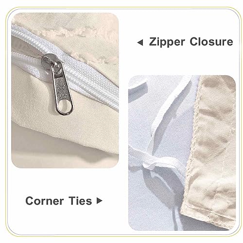 Nanko Full Size Beige Duvet Cover Set 3pc Boho Tufted Microfiber Bedding