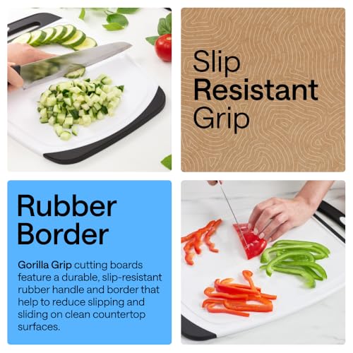 Non-Slip Reversible Kitchen Cutting Board Set of 3 with Juice Grooves, Black