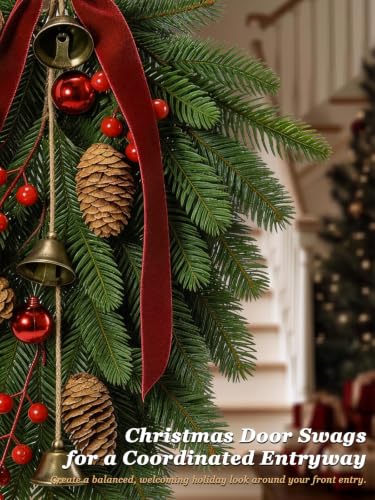 Sariiraw 4 Pack 23in Christmas Teardrop Swag - Artificial Norfolk Pine with Pinecones & Red Berries