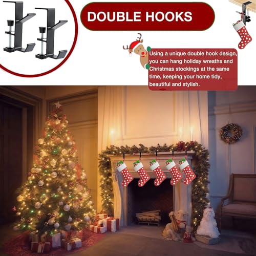 Adjustable 2-in-1 Christmas Stocking and Garland Mantle Hooks, 2 Pack