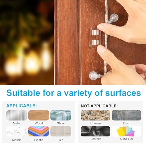 TidyHelper 30 PCS Heavy Duty Clear Adhesive Hooks for Outdoor String Lights