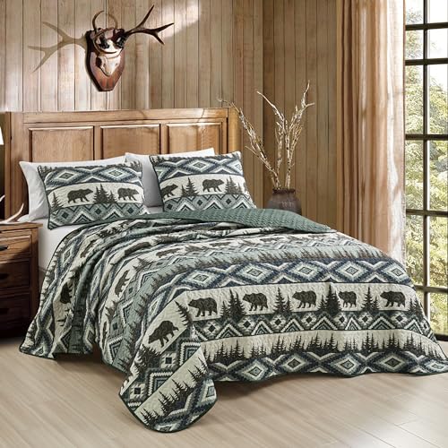 JCrown Rustic Lodge Bear Claw Reversible Bedspread Quilt Set, 3 Piece