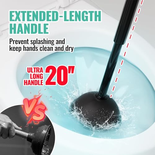 3-in-1 Toilet Brush and Plunger Set with Holder & Crevice Brush - Black