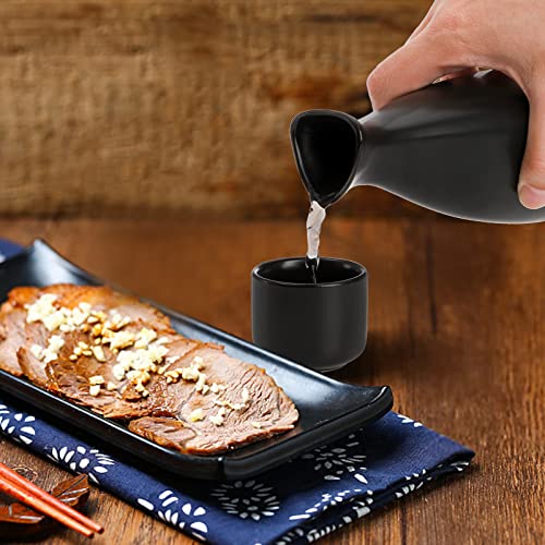 Tosnail Black Ceramic Sake Set - 1 Carafe & 6 Cups, Traditional Japanese Drinkware
