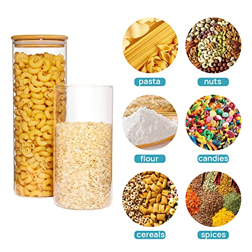 Vtopmart 70oz Glass Food Storage Jars, 3 Pack Large Kitchen Containers with Airtight Bamboo Lids for Pasta, Nuts, Flour, Canisters Set for Cereal, Pantry Organization, BPA Free