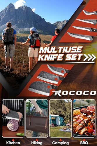 ROCOCO 13PCS Butcher & Chef Knife Set with Leather Roll - Serbian Viking Boning Knives