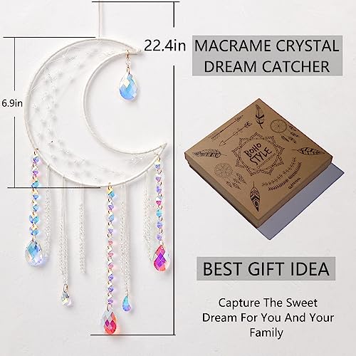 Moon Dream Catcher Crystal Suncatcher Boho Wall Decor for Bedroom