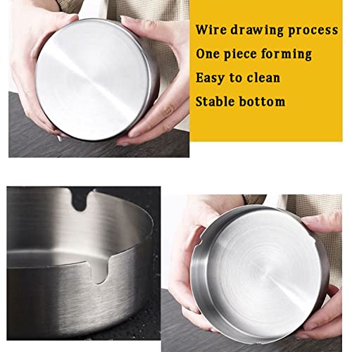 Large Stainless Steel Ashtray - 2 Pack, Windproof Metal Smoking Tray