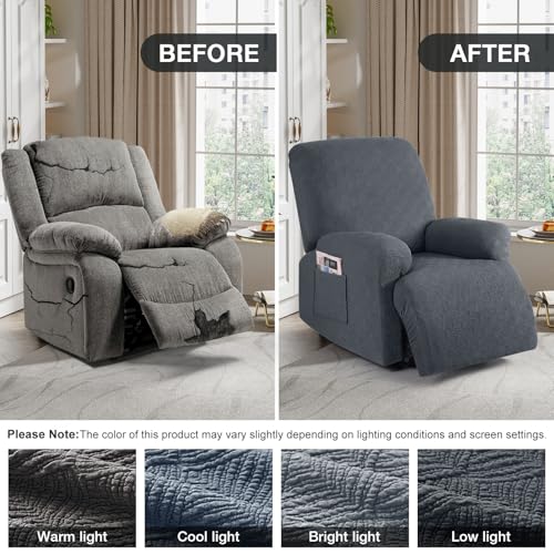 Recliner Chair Covers Washable, Stretch 3-Piece Gray Slipcover