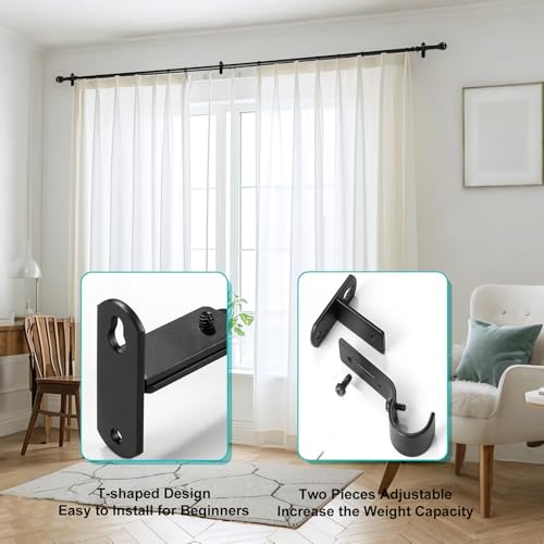 Adjustable Metal Curtain Rod Brackets for 1 Inch Rods - Black, Set of 3