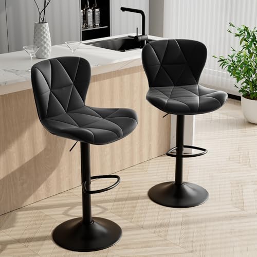 Adjustable Swivel Bar Stools Set of 2, Faux Leather Upholstered Bar Chairs