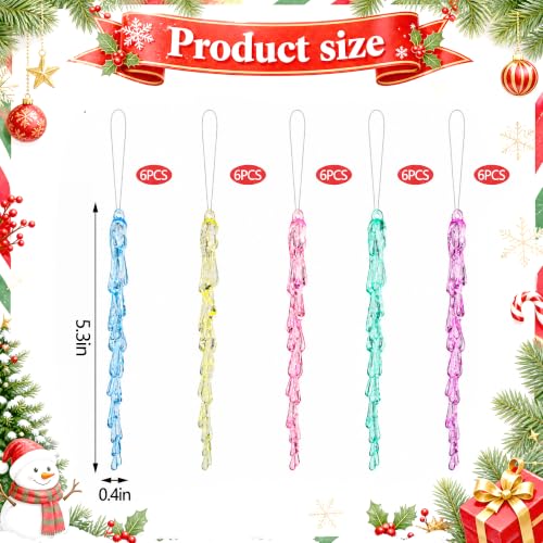 LFUTARI 30 Pcs Pastel Icicle Christmas Ornaments - Candy Theme, Crystal Finish, Twisted Design