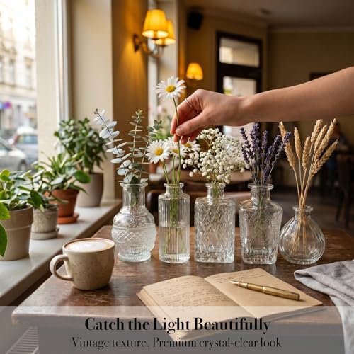 20-Piece Clear Glass Bud Vase Set - Small Vintage Vases for Centerpieces