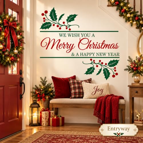 Merry Christmas Wall Decal - Removable 34.25 x 29.92 in Holiday Sticker Set