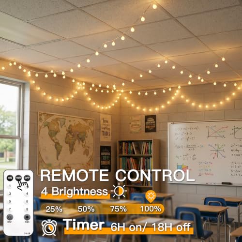 Suddus 43FT Connectable Globe String Lights, Plug-in Warm White LED Fairy Lights with Remote and Timer for Indoor and Outdoor Decor