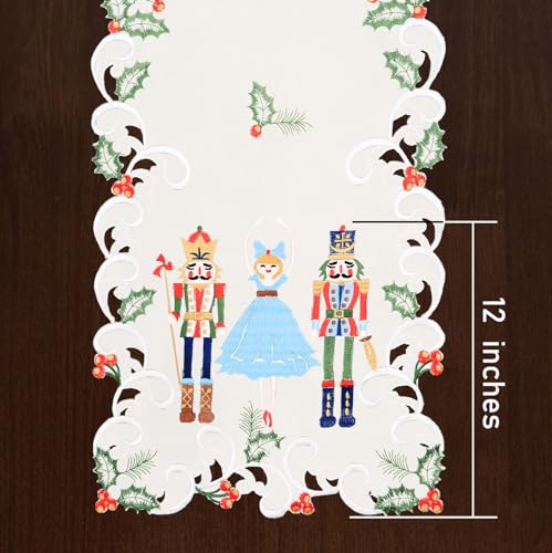 Grelucgo Embroidered Nutcrackers Xmas Table Runner 14x69 Inches Holiday Decor