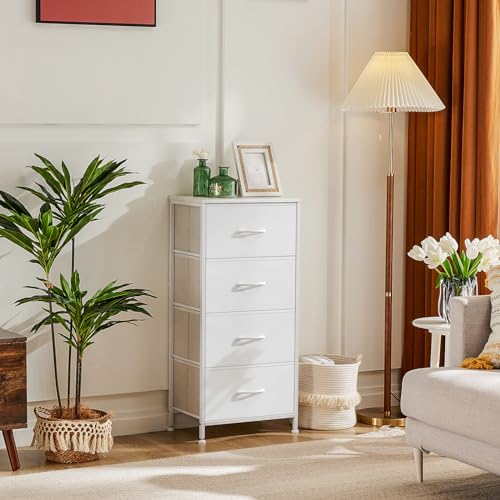 4-Drawer Nightstand with Fabric Bins and Wood Top Storage Organizer