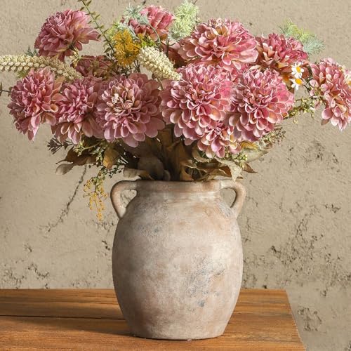Rustic Farmhouse Ceramic Flower Vase - 7.6 Inch Whitewashed Terracotta Decor