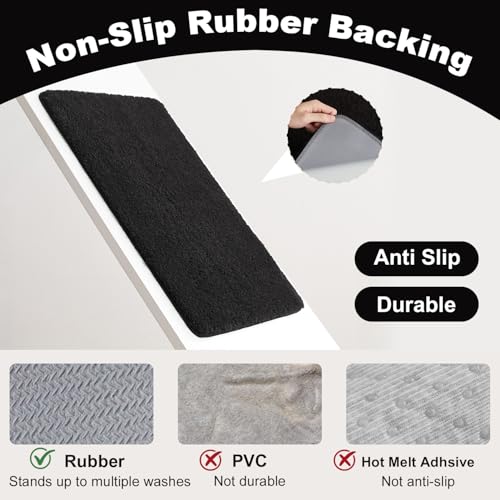 TYUU Black Bathroom Rug, Non-Slip Washable Bath Mat 16" x 24"