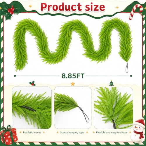 8.85ft Lime Green Artificial Norfolk Pine Garland for Christmas Decor