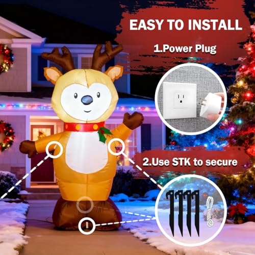 TYBEEU 4ft Inflatable Reindeer with LED Lights, Auto Blow Up Christmas Decor