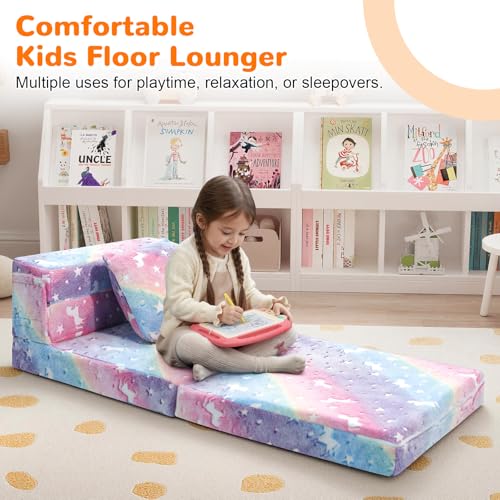 Glow-in-the-Dark Unicorn Trifold Kids Floor Mattress & Sofa Bed