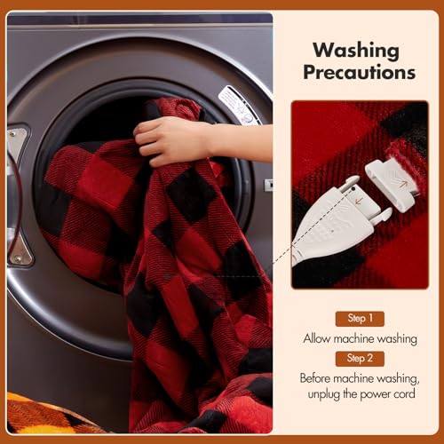 Electric Heated Sherpa Throw Blanket - Buffalo Plaid, 8 Heat Levels, Washable