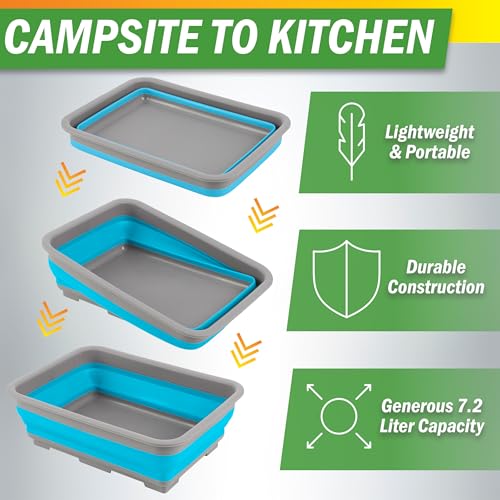 Collapsible Wash Basin Portable Dish Tub & Camping Sink - Blue, 7.27L