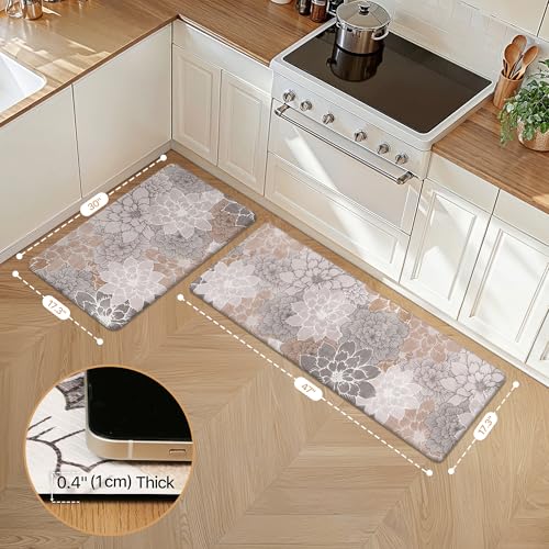 GENIMO Anti-Fatigue Kitchen Floor Mats Set 17.3x47 & 17.3x30 Taupe Grey Waterproof Non-Slip