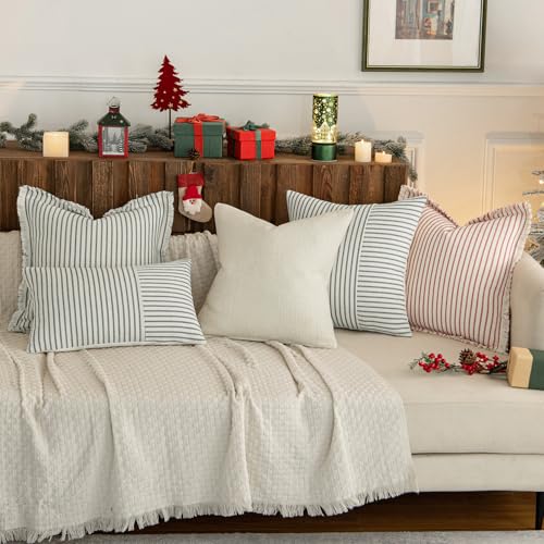 MIULEE Christmas Red Striped Decorative Throw Pillow Covers 18x18 Pack of 2