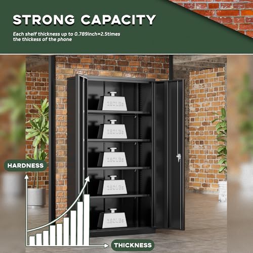 72-inch Tall Metal Storage Cabinet with 4 Adjustable Shelves, Black