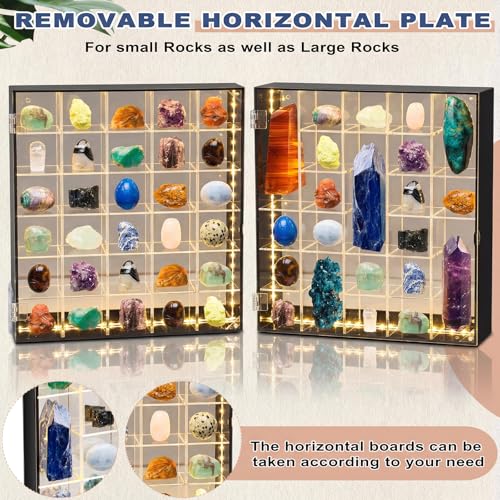 30-Grid Acrylic Display Case with LED Light and Magnetic Door for Rocks