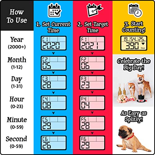 Life's Best Moments Dog Collection Countdown Clock Timer with Backlight - 9999 Days Digital Event Timer