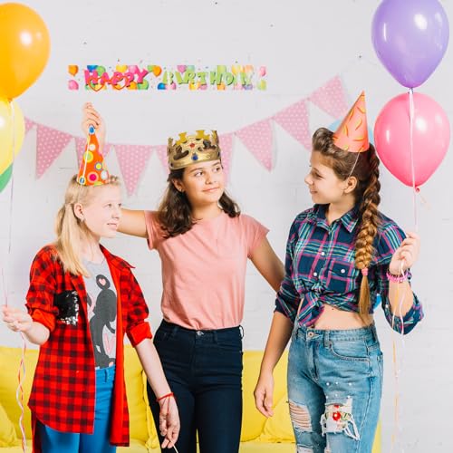 6 Pcs Foam Gold Crown Set with Gems for Kids Birthday Party Hats