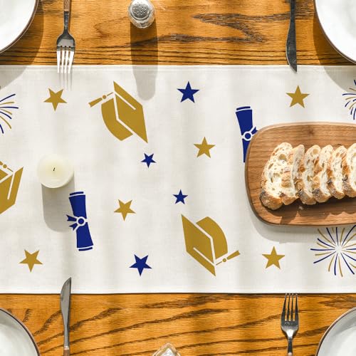 Artoid Mode Blue Congrats Diploma Cap Graduation Table Runner 13x36 inch