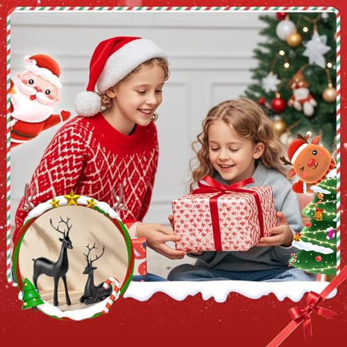 Black Small Reindeer Sculptures, 2 Pcs Matte Black Deer Christmas Decor, Modern Holiday Deer Statues, Reindeer Sculpture for Living Room, Bedroom, Office Desktop, Mantel, Shelf & Tabletop Decor