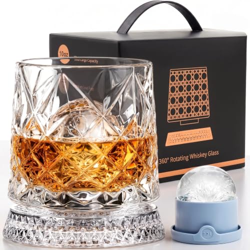 LGSZSFH 10oz 360° Spinning Whiskey Glass with Ice Mold - Grid Edition