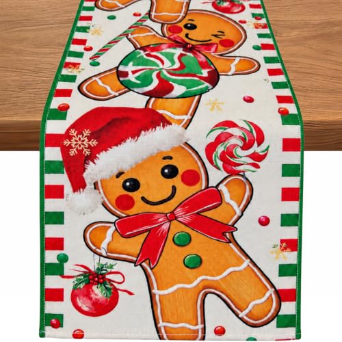 FreeNook Gingerbread Christmas Table Runner 13x72 Inch Holiday Decor