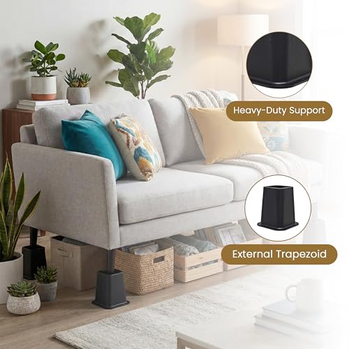 6-Inch Heavy Duty Bed Risers - Set of 4 Black Stackable Furniture Lifts