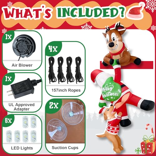 8FT Outdoor Christmas Inflatable Santa Reindeer Dog Yard Decor
