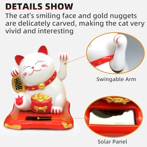Solar Powered Lucky Cat Waving Arm Statue for Home Office and Car Decor